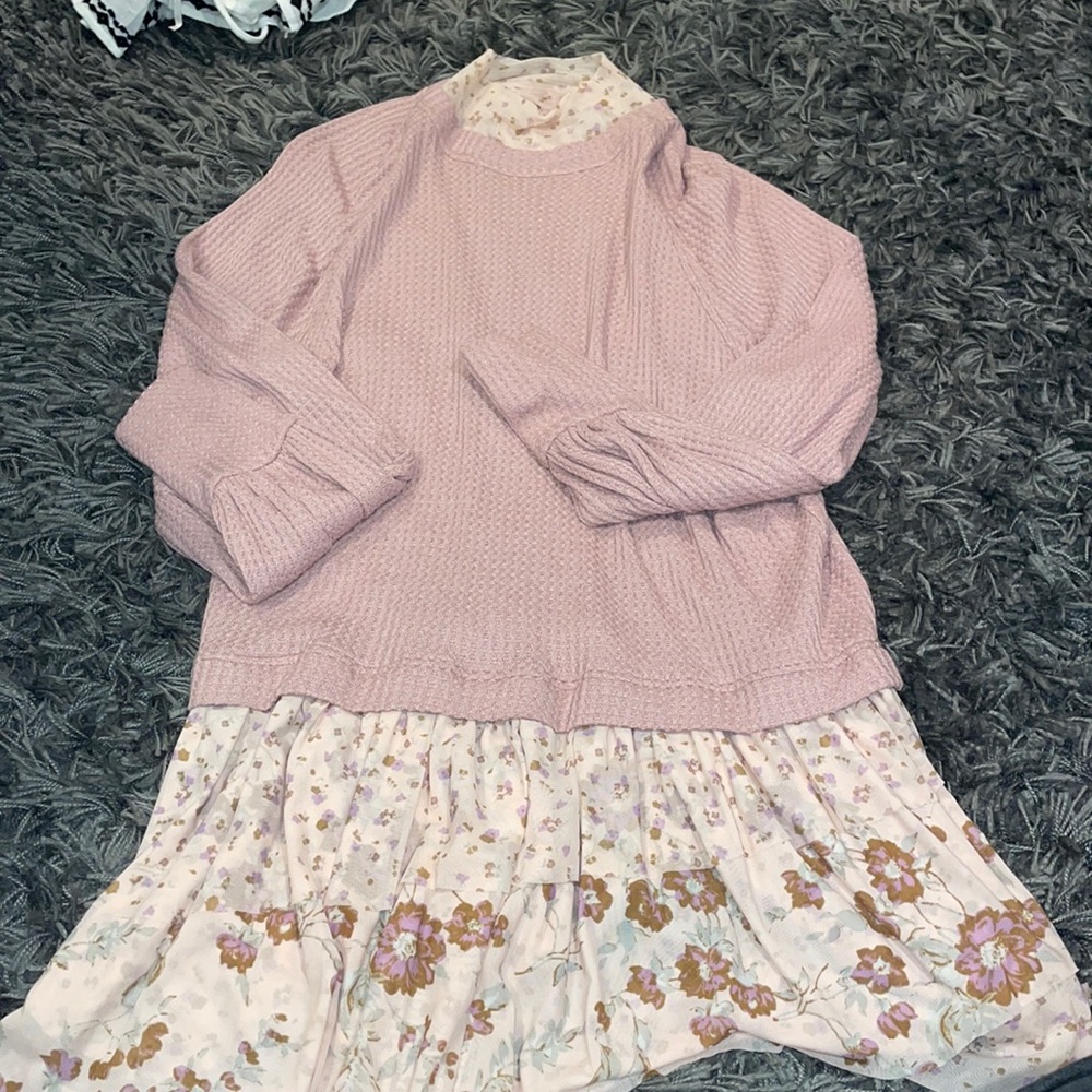 Free people pink sweater and sheer dress.